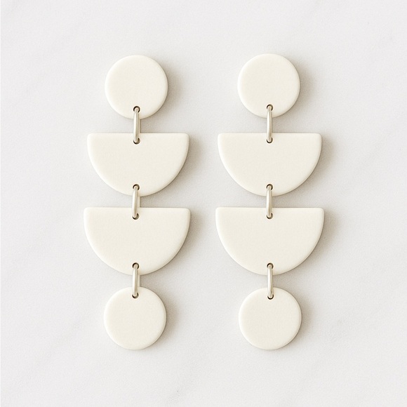 White Geometric Drop Four-Tier Stud - Handmade Boho Earrings - Picture 3 of 5